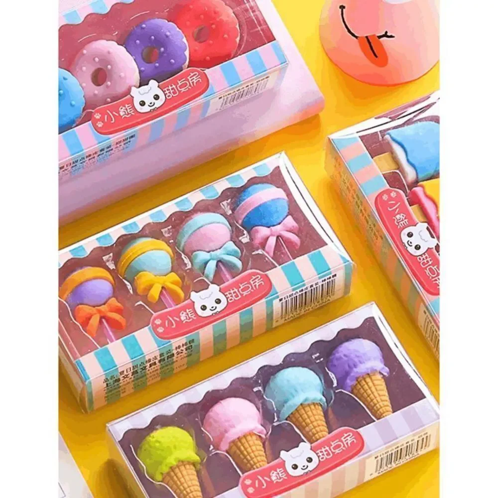 8 8pcs Creative Ice Cream & Cake Shaped Erasers Toy Set